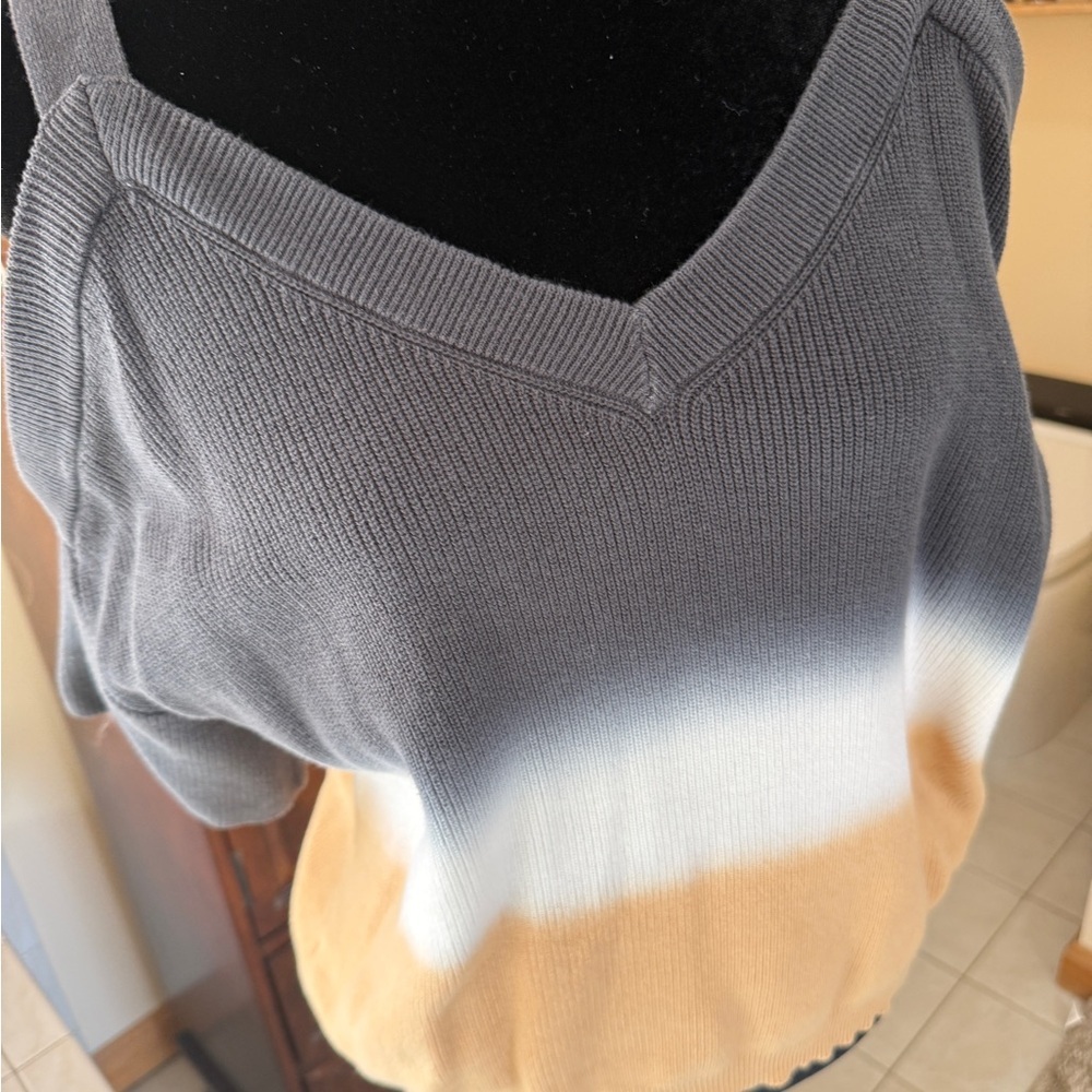 Michael Stars Cold Shoulder Ribbed Gradient Colors Knit Sweater Top - Picture 9 of 10
